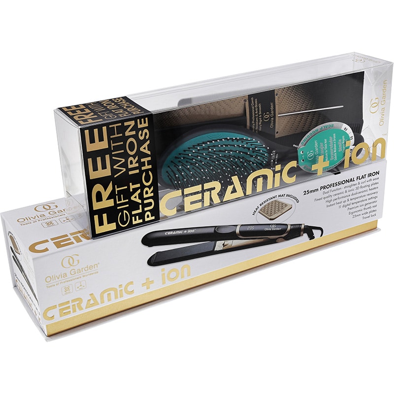 images Olivia Garden Ceramic and Ion High Performance Straightener and Free Brush Packaging